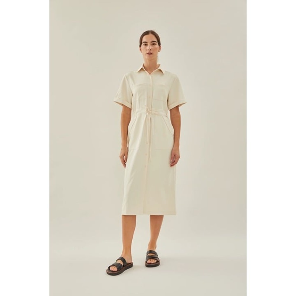 KLARRA STUDIOS NWOT BELTED BUTTON UP MIDI SHIRT DRESS IN IVORY Sz:Sm Ret$1 - Picture 4 of 8